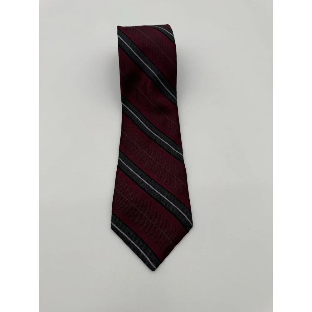 DKNY Mens Tie Red Gray Striped Silk Necktie Classic‎ Diagonal Stripe Designer